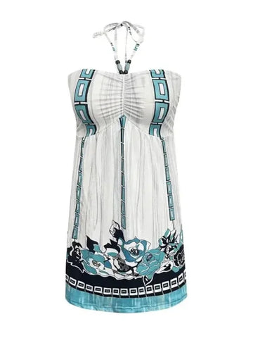 Chic Plus Size Dress - Trendy Halter Neck Allover Print Dress