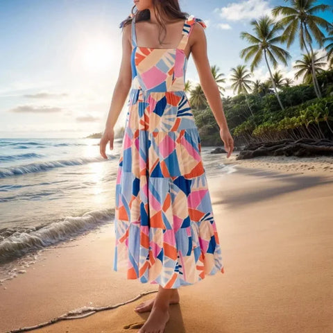 Square Neck Dress – Trendy Summer Maxi Dress for Women - Pink / XL / CN - clothing