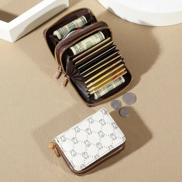 Chic Vintage Zippered Card Holder Wallet for Women - Secure Multi-Card Slots Fashionable Faux Leather with Coin