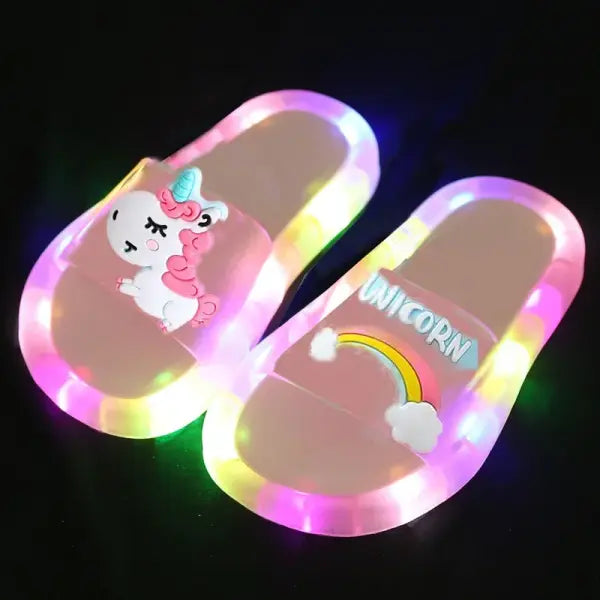 Children‘s Boys Girls Slippers Cartoon Unicorn Animals Prints Shoes Lighted Fashion Cute Shoes Bathroom Kids Toddler