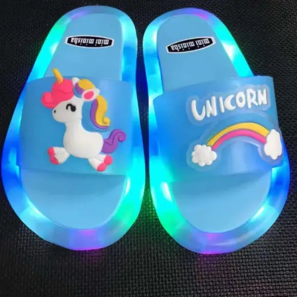 Children‘s Boys Girls Slippers Cartoon Unicorn Animals Prints Shoes Lighted Fashion Cute Shoes Bathroom Kids Toddler