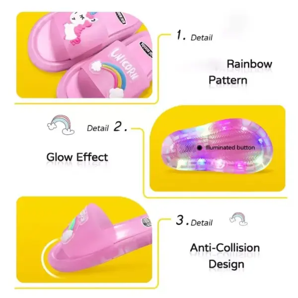 Children‘s Boys Girls Slippers Cartoon Unicorn Animals Prints Shoes Lighted Fashion Cute Shoes Bathroom Kids Toddler