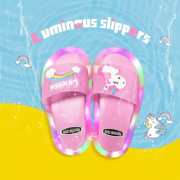 Children‘s Boys Girls Slippers Cartoon Unicorn Animals Prints Shoes Lighted Fashion Cute Shoes Bathroom Kids Toddler