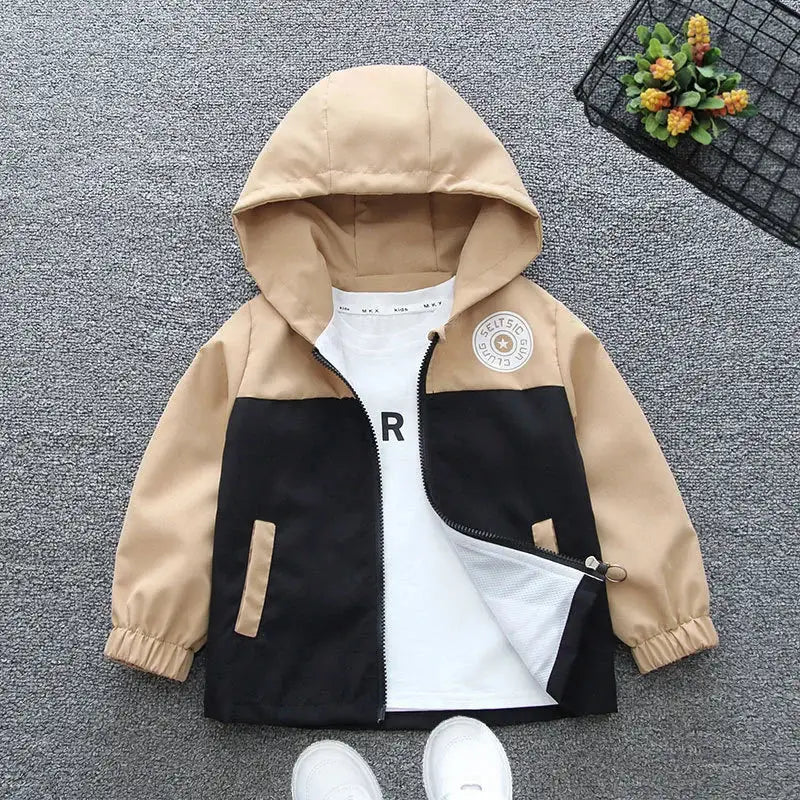 Children’s Hooded Jacket Spring Boys Trench Girls Fashion Letter Outerwear Autumn Big Kids Casual Clothing Teenager