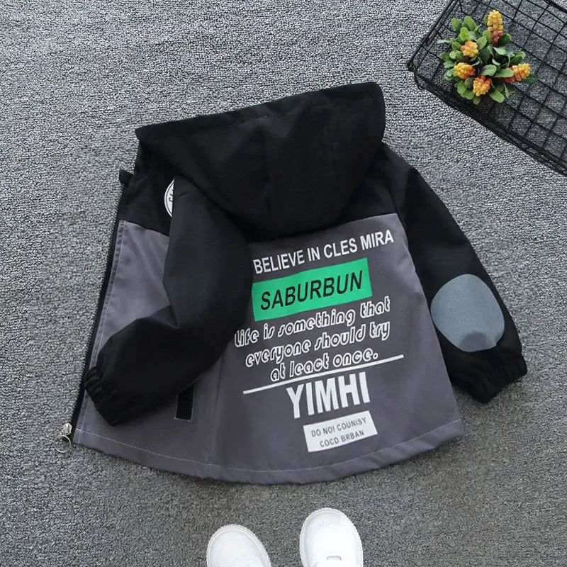 Children’s Hooded Jacket Spring Boys Trench Girls Fashion Letter Outerwear Autumn Big Kids Casual Clothing Teenager