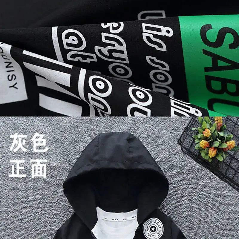 Children’s Hooded Jacket Spring Boys Trench Girls Fashion Letter Outerwear Autumn Big Kids Casual Clothing Teenager