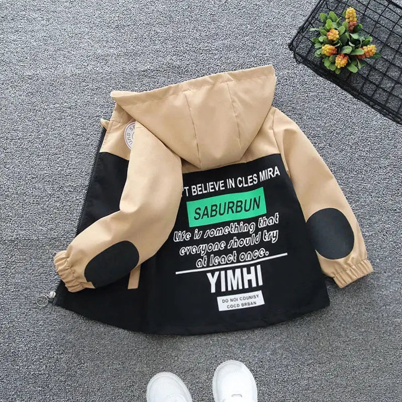 Children’s Hooded Jacket Spring Boys Trench Girls Fashion Letter Outerwear Autumn Big Kids Casual Clothing Teenager