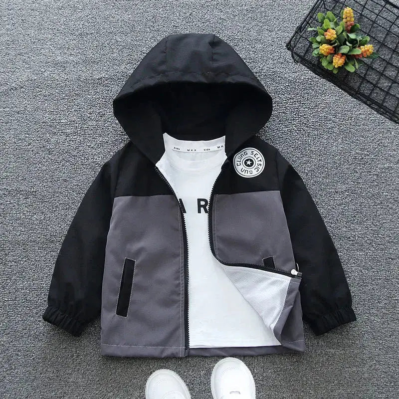 Children’s Hooded Jacket Spring Boys Trench Girls Fashion Letter Outerwear Autumn Big Kids Casual Clothing Teenager