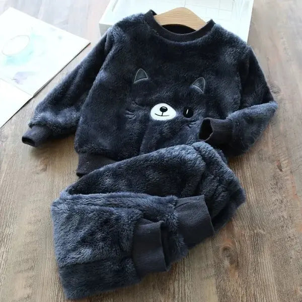 Kids Bear Pajama Set 2PCS – Winter Sleepwear Top & Pants for Boys and Girls (2–6 Years) - Ivory / 4T