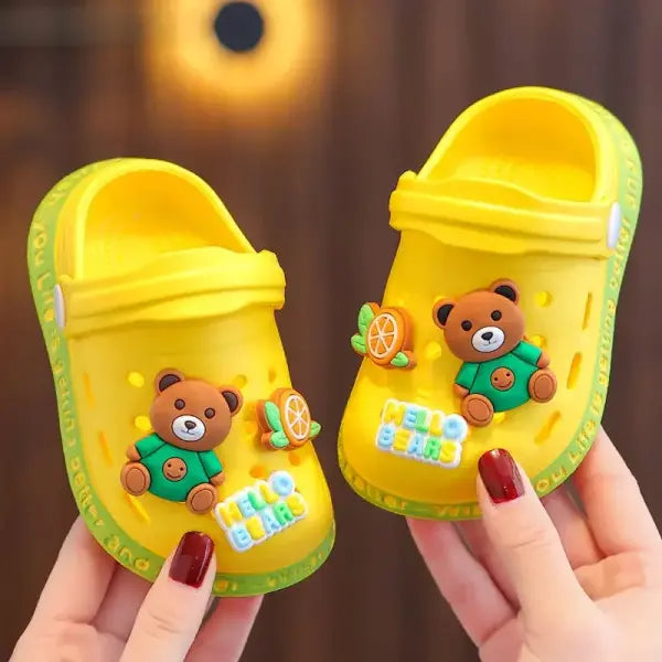 Children’s Slippers Cute Cartoon Girls Boys with Soft Soles Baby Bags Perforated Shoes Home and Baby Sandals - Yellow