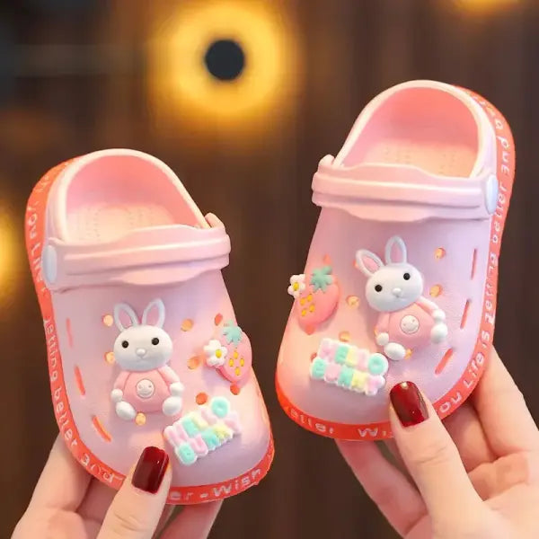 Children’s Slippers Cute Cartoon Girls Boys with Soft Soles Baby Bags Perforated Shoes Home and Baby Sandals - Pink