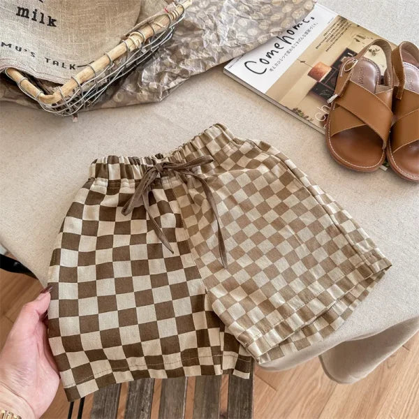 Children's Summer Plaid Patchwork Shorts – Cotton Loose Boutique Shorts for Baby Boys & Girls - Himpall