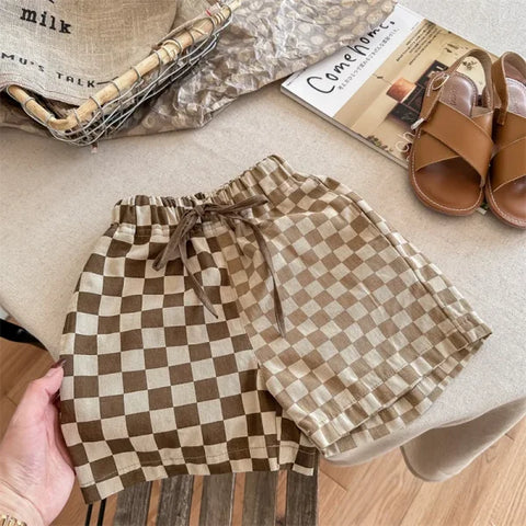 Children's Summer Plaid Patchwork Shorts – Cotton Loose Boutique Shorts for Baby Boys & Girls - Himpall
