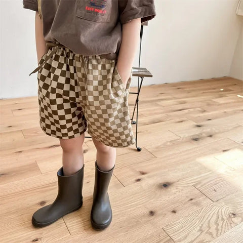 Children's Summer Plaid Patchwork Shorts – Cotton Loose Boutique Shorts for Baby Boys & Girls - Himpall