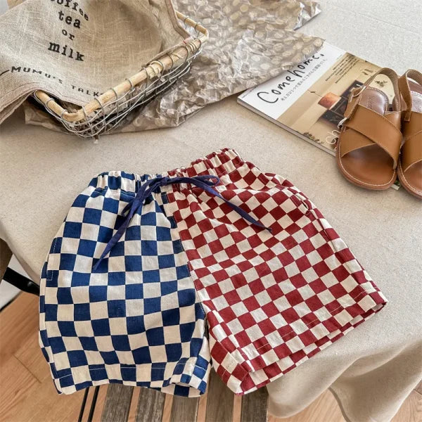 Children's Summer Plaid Patchwork Shorts – Cotton Loose Boutique Shorts for Baby Boys & Girls - Himpall