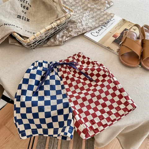 Children's Summer Plaid Patchwork Shorts – Cotton Loose Boutique Shorts for Baby Boys & Girls - Himpall