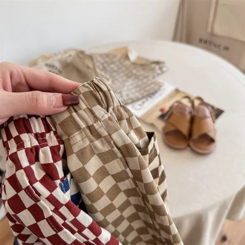 Children's Summer Plaid Patchwork Shorts – Cotton Loose Boutique Shorts for Baby Boys & Girls - Himpall