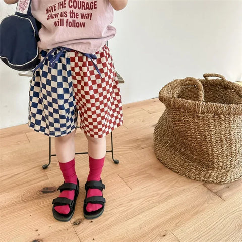 Children's Summer Plaid Patchwork Shorts – Cotton Loose Boutique Shorts for Baby Boys & Girls - Himpall