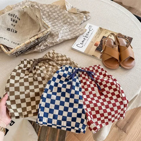 Children's Summer Plaid Patchwork Shorts – Cotton Loose Boutique Shorts for Baby Boys & Girls - Himpall