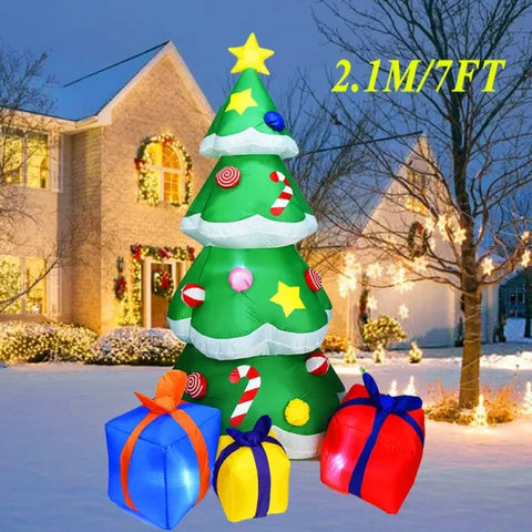 Inflatable Christmas tree decoration with LED lights enhances holiday atmosphere