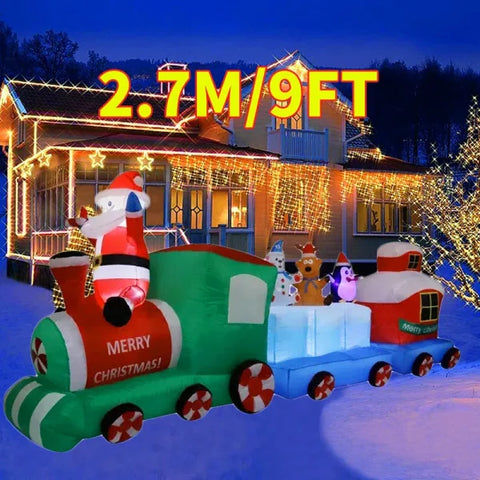 Illuminated Inflatable Christmas train with Santa, reindeer, and snowman decoration