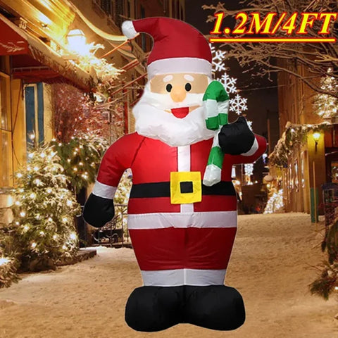 Inflatable Santa Claus decoration holding a candy cane for a festive Christmas atmosphere