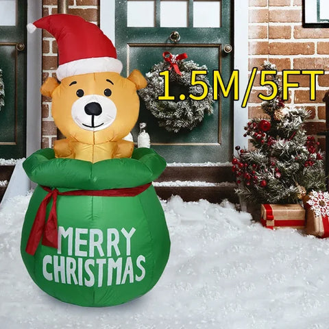 Inflatable teddy bear in Santa hat adds charm to Christmas decoration and atmosphere