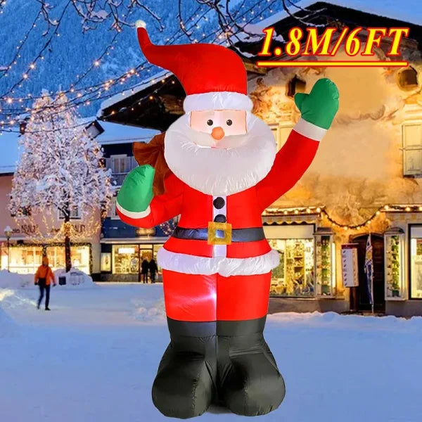 Inflatable Santa Claus decoration with LED lights enhances the Christmas atmosphere