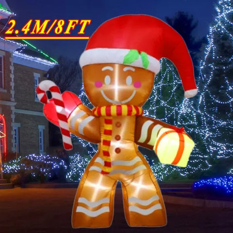 Illuminated inflatable gingerbread figure enhances the Christmas atmosphere as decoration