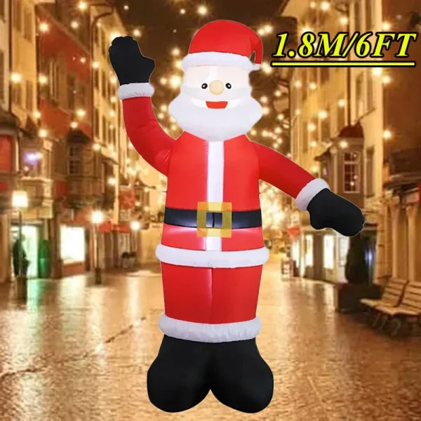 Inflatable Santa Claus decoration waving, enhancing the festive Christmas atmosphere