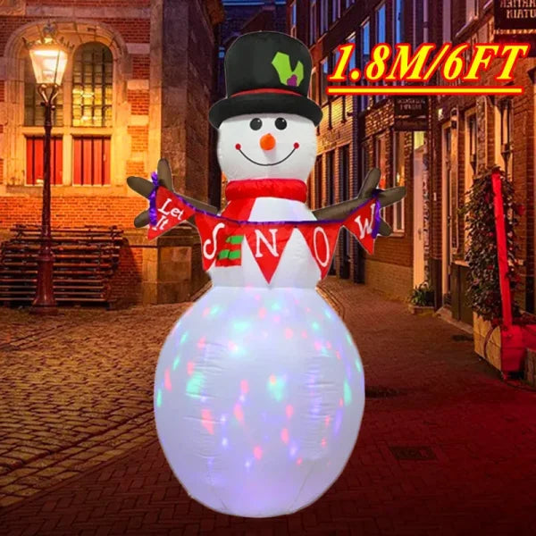 Glowing Inflatable Snowman with Black Hat and Banner for Christmas Atmosphere Decoration