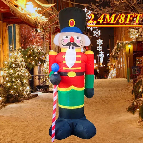 Inflatable Christmas nutcracker decoration with LED lights enhances festive Christmas atmosphere