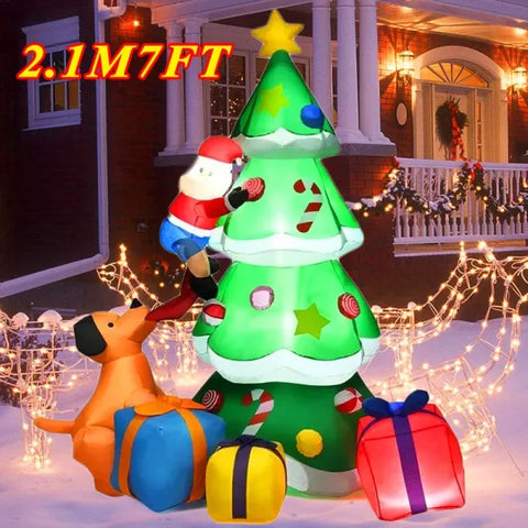 Inflatable illuminated Christmas tree decoration with Santa Claus and reindeer for festive ambiance