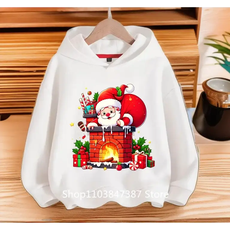 Christmas Santa Claus Hoodies Print Sweatshirts Boys Girls Unisex Hooded Sweatshirt Kids Fashion Cartoons Oversized