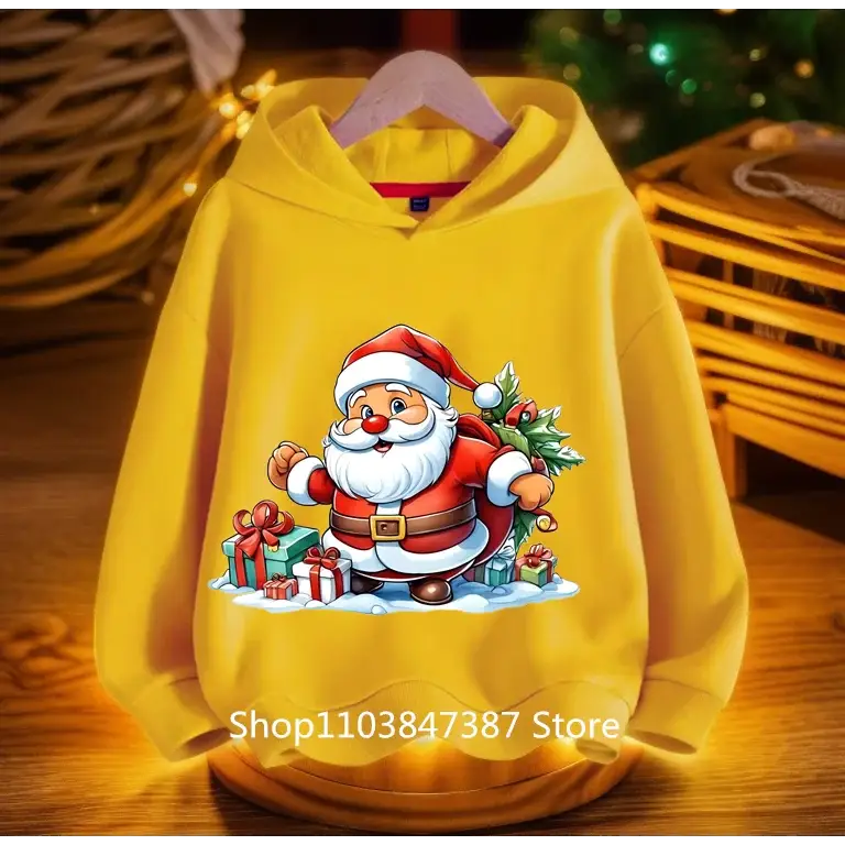 Christmas Santa Claus Hoodies Print Sweatshirts Boys Girls Unisex Hooded Sweatshirt Kids Fashion Cartoons Oversized