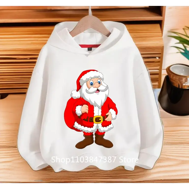 Christmas Santa Claus Hoodies Print Sweatshirts Boys Girls Unisex Hooded Sweatshirt Kids Fashion Cartoons Oversized