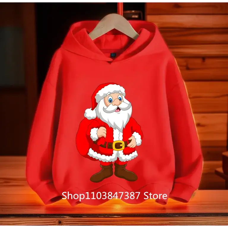 Christmas Santa Claus Hoodies Print Sweatshirts Boys Girls Unisex Hooded Sweatshirt Kids Fashion Cartoons Oversized