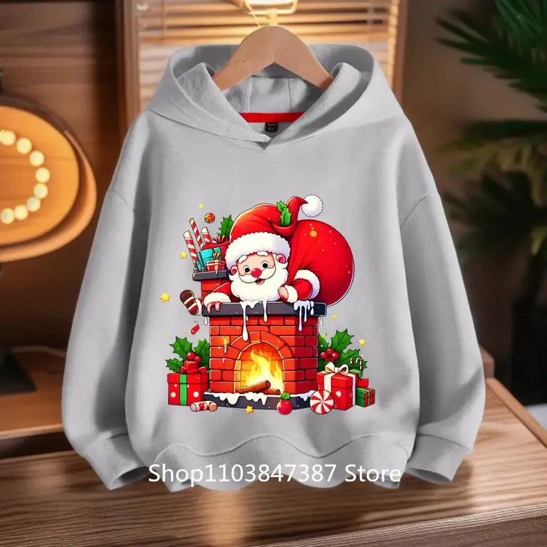 Christmas Santa Claus Hoodies Print Sweatshirts Boys Girls Unisex Hooded Sweatshirt Kids Fashion Cartoons Oversized