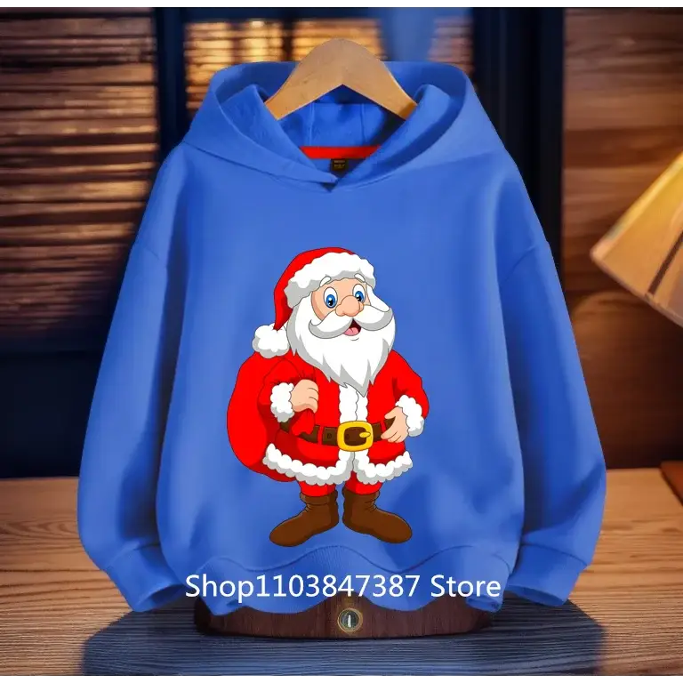 Christmas Santa Claus Hoodies Print Sweatshirts Boys Girls Unisex Hooded Sweatshirt Kids Fashion Cartoons Oversized