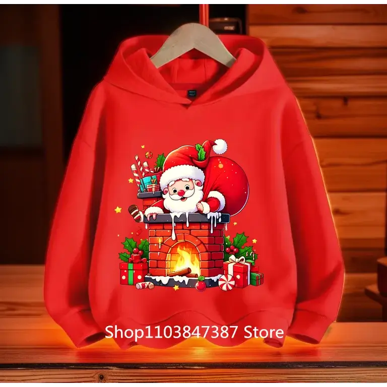 Christmas Santa Claus Hoodies Print Sweatshirts Boys Girls Unisex Hooded Sweatshirt Kids Fashion Cartoons Oversized