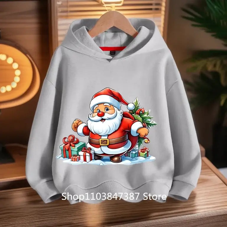 Christmas Santa Claus Hoodies Print Sweatshirts Boys Girls Unisex Hooded Sweatshirt Kids Fashion Cartoons Oversized