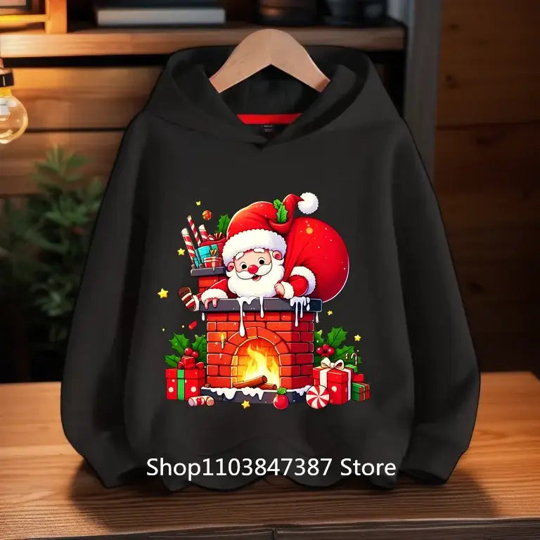 Christmas Santa Claus Hoodies Print Sweatshirts Boys Girls Unisex Hooded Sweatshirt Kids Fashion Cartoons Oversized