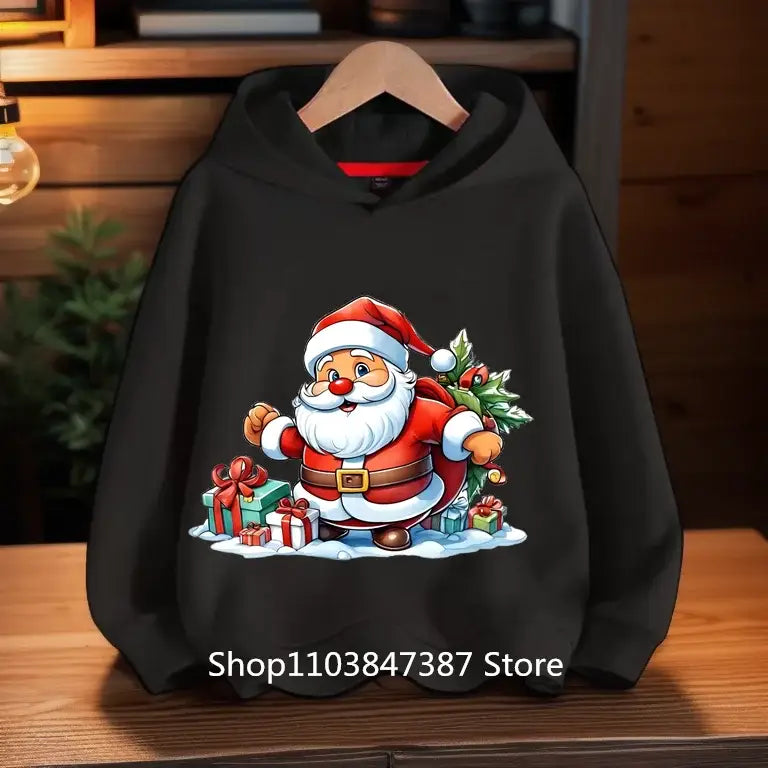 Christmas Santa Claus Hoodies Print Sweatshirts Boys Girls Unisex Hooded Sweatshirt Kids Fashion Cartoons Oversized
