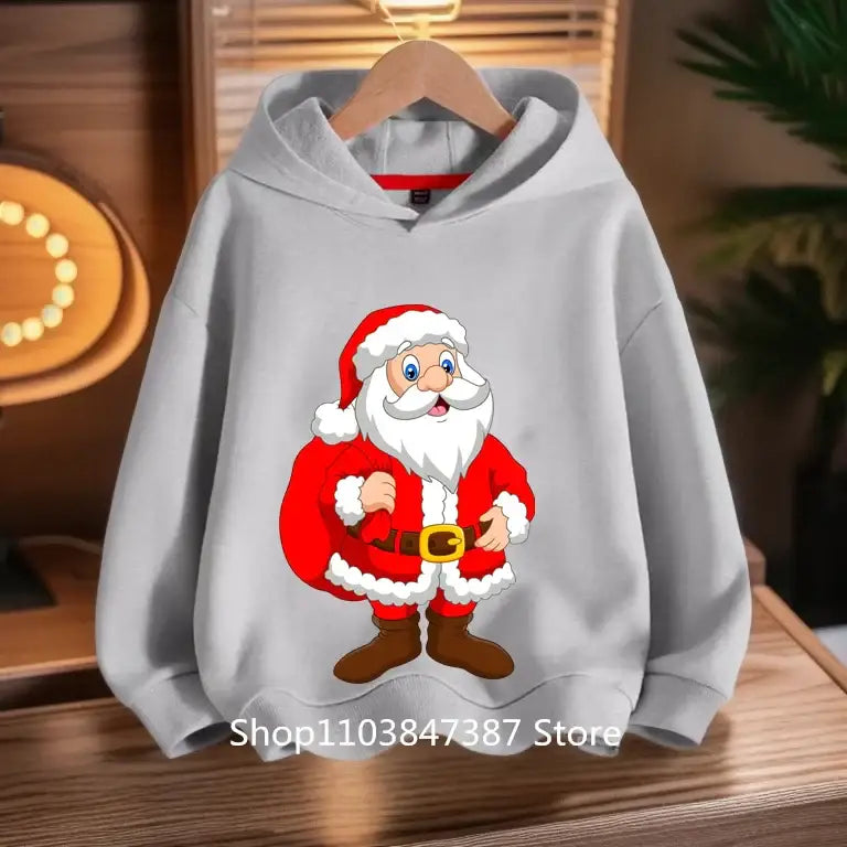 Christmas Santa Claus Hoodies Print Sweatshirts Boys Girls Unisex Hooded Sweatshirt Kids Fashion Cartoons Oversized
