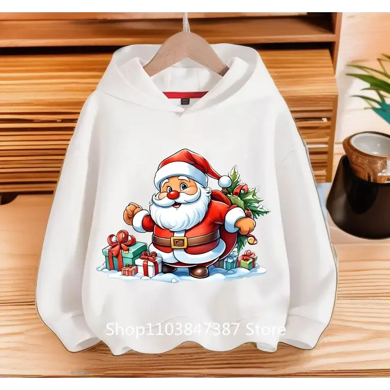 Christmas Santa Claus Hoodies Print Sweatshirts Boys Girls Unisex Hooded Sweatshirt Kids Fashion Cartoons Oversized