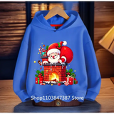 Christmas Santa Claus Hoodies Print Sweatshirts Boys Girls Unisex Hooded Sweatshirt Kids Fashion Cartoons Oversized