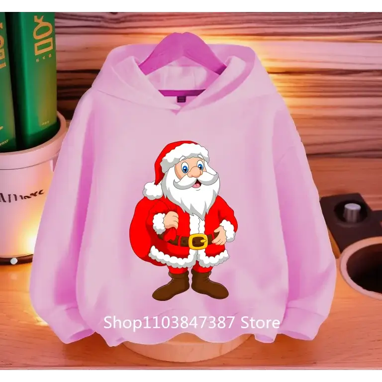 Christmas Santa Claus Hoodies Print Sweatshirts Boys Girls Unisex Hooded Sweatshirt Kids Fashion Cartoons Oversized