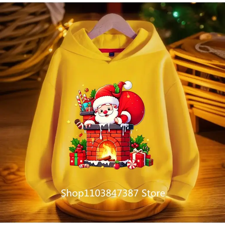Christmas Santa Claus Hoodies Print Sweatshirts Boys Girls Unisex Hooded Sweatshirt Kids Fashion Cartoons Oversized