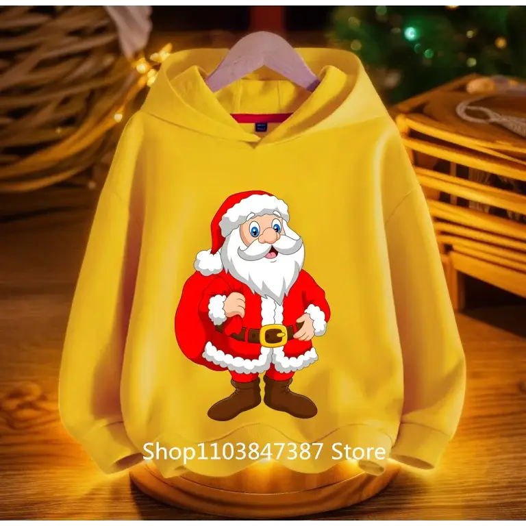 Christmas Santa Claus Hoodies Print Sweatshirts Boys Girls Unisex Hooded Sweatshirt Kids Fashion Cartoons Oversized