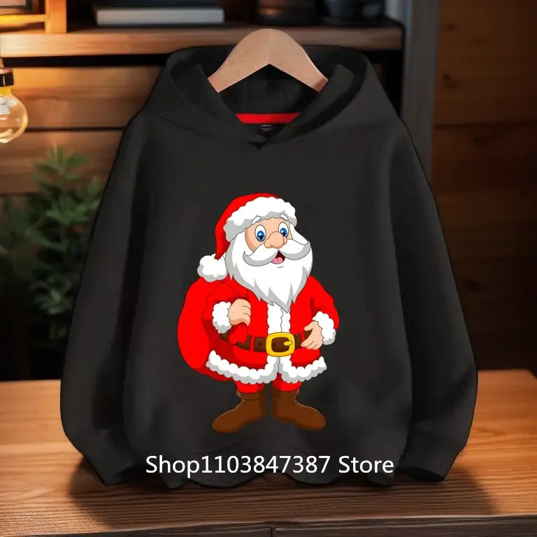 Christmas Santa Claus Hoodies Print Sweatshirts Boys Girls Unisex Hooded Sweatshirt Kids Fashion Cartoons Oversized